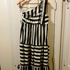 One shoulder black and white stripe maxi dress